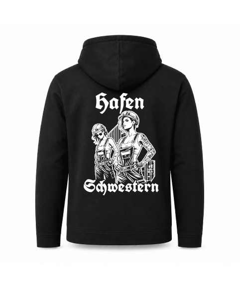 Hoodie Zip "Hafenschwestern" Schwarz