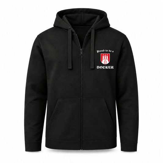 Hoodie Zip  ''Proudt to b a Docker'' Schwarz